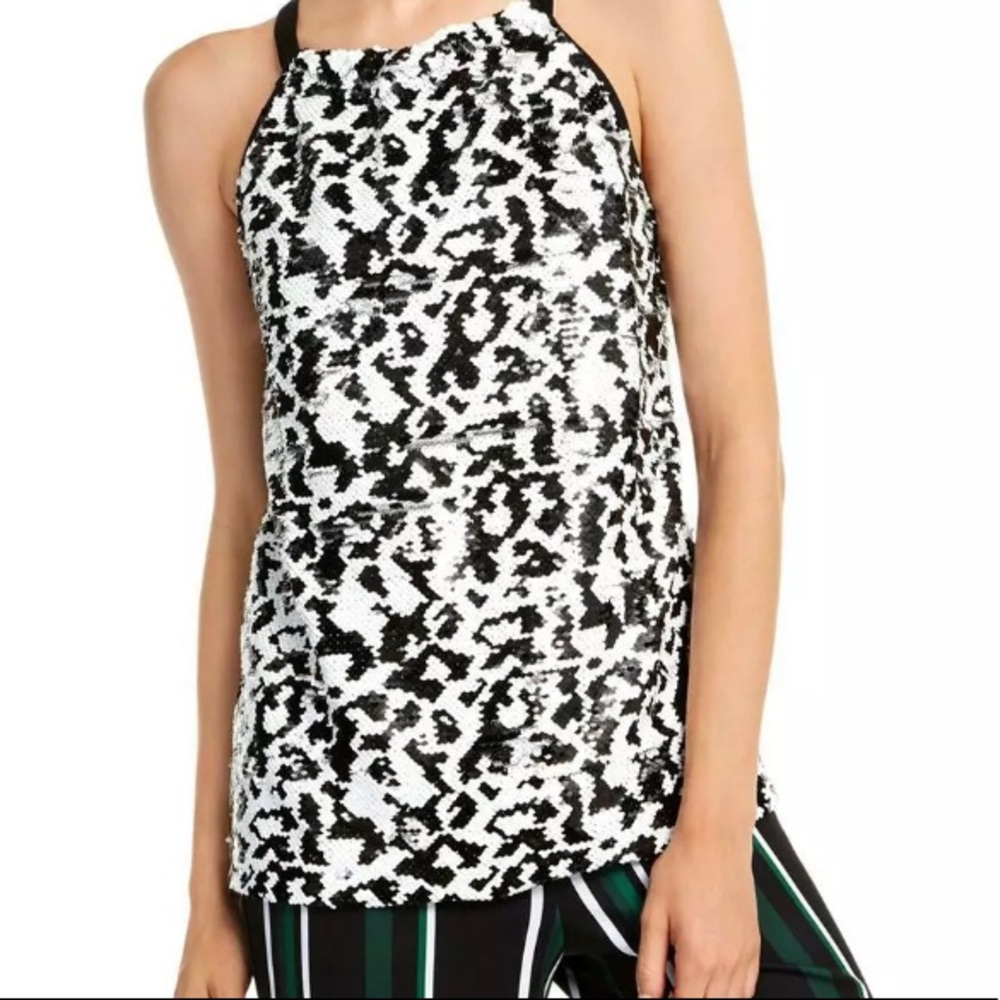 Inc Black and White Sequin Halter top M    125